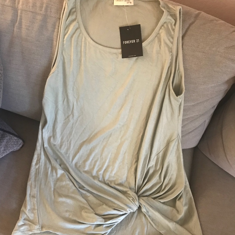 Forever 21 Sage Knotted Hem Tank